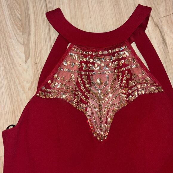 B Darlin Red Fit and Flare Party Dress with Beaded Detail, Size 13/14, NWT - Picture 4 of 7